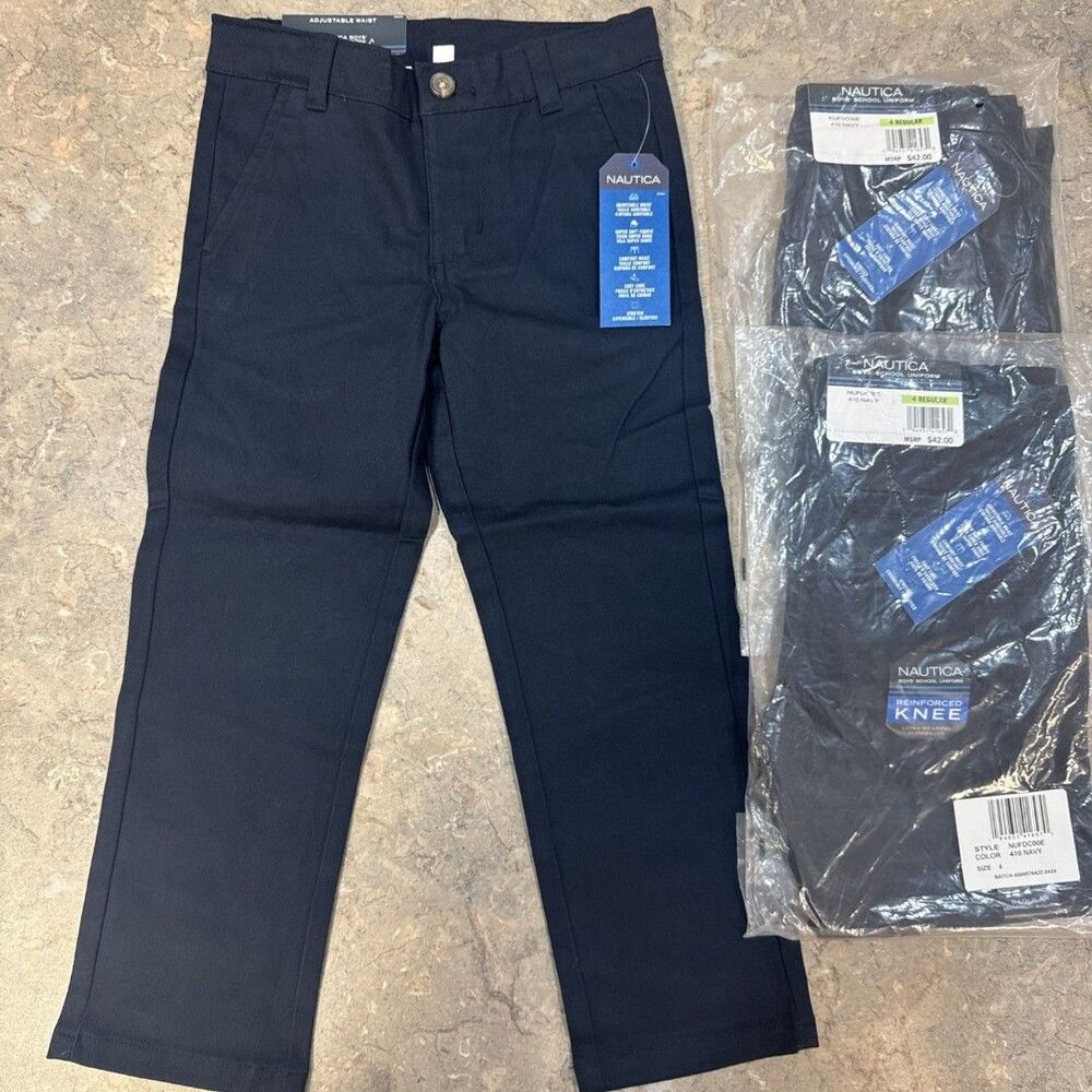 Nautica Boys School Uniform Navy Pants (3 Pair) Great For School, Church, Formal